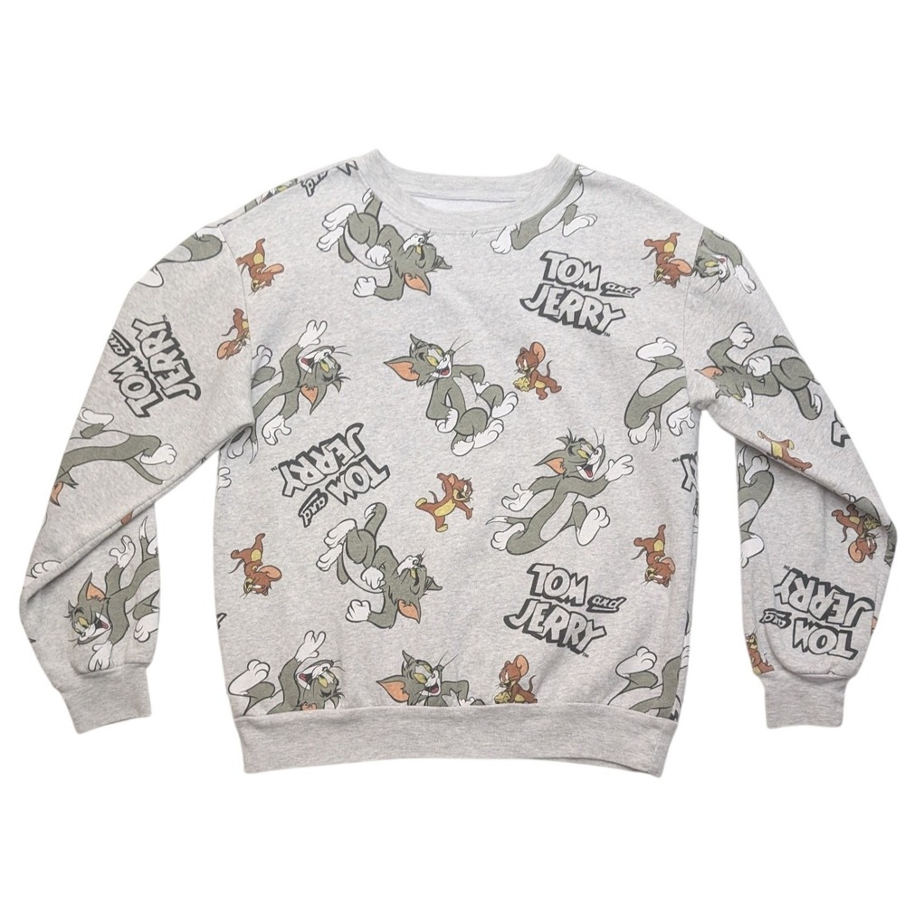 Tom and Jerry All Over Print Sweatshirt Kids Medium 7-9 Gray‎ Pullover Graphic